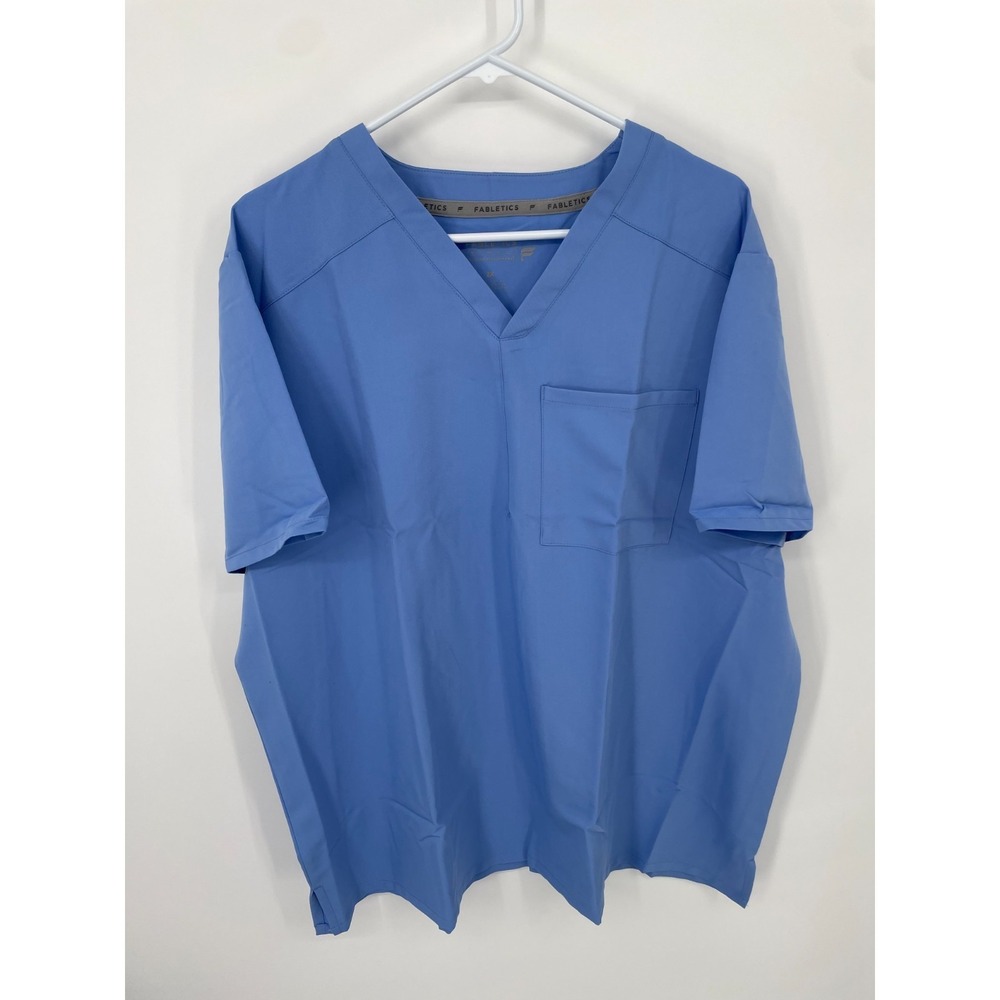 Fabletics Helix Scrub Top Mens 2X Blue Stretch V-Neck Feel Good Performance NWOT